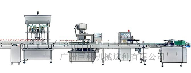 直列式裝機(jī)、自動(dòng)鎖蓋機(jī)、鋁箔封口、糨糊貼標(biāo)灌裝線 